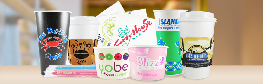 Custom printed pizza boxes, cups and containers